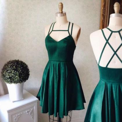 Green Satins Short Dresses,sexy Open Back Mini..
