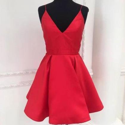 Short Red Homecoming Dress, Straps Short Red Party..