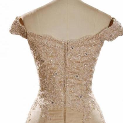 Charming Champagne Prom Dresses, Lace Prom Dress,..