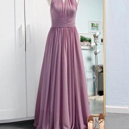 Simple Pink Chiffon Long Prom Dress, Bridesmaid..