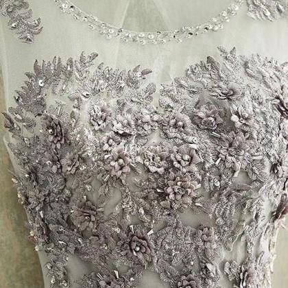 GRAY FLORAL A-LINE ROUND NECK LACE ..