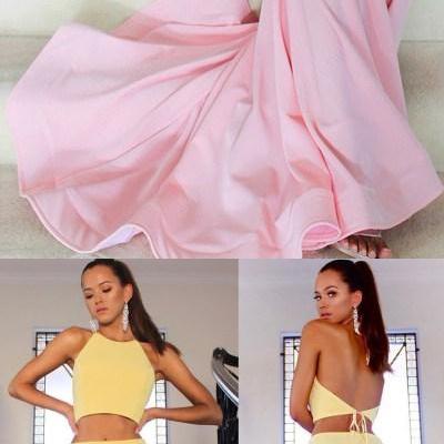 Pink polyester two pieces simple sl..