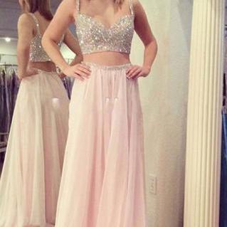 Two Pieces Beading Bodice Long Chif..