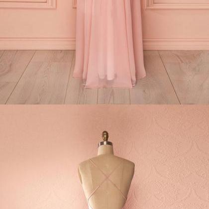 Simple Pink A-line Spaghetti Straps Long Prom..