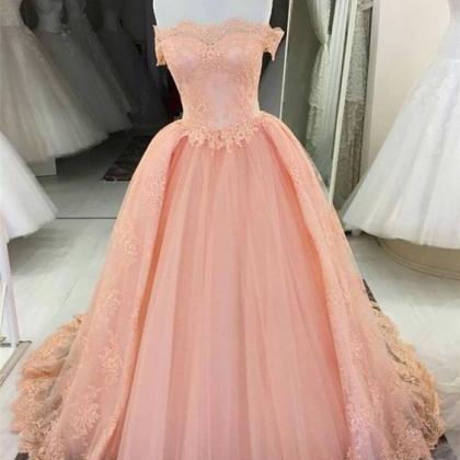 Off Shouldr Ball Gown Tulle Prom Dresses Lace..