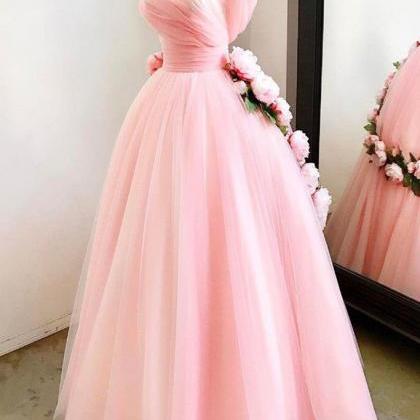 Pink Sweetheart Tulle Long Prom Dress