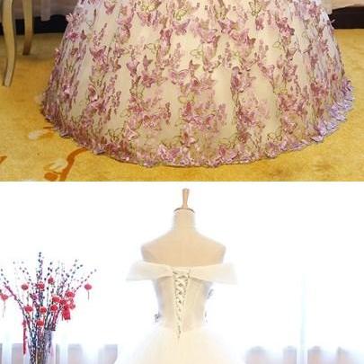 Off-the-shoulder Ball Gown Cap Sleeves Appliques..