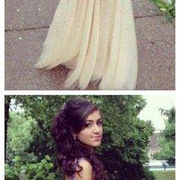 Long White Sparkle Charming Prom Dresses Backless..