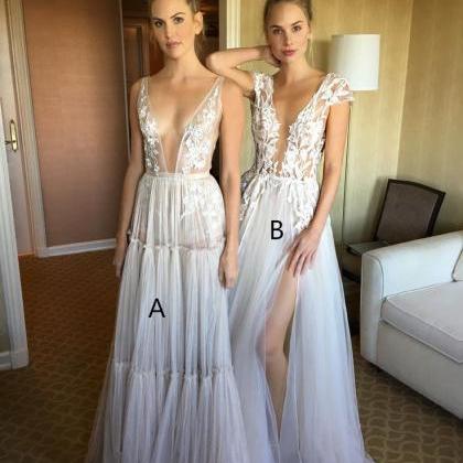Sexy High Neck White Lace Sweep Tra..