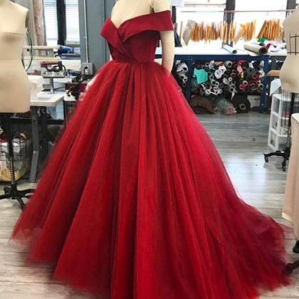 Off The Shoulder V-neck Tulle Ball Gown Prom..