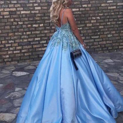 v neck satin ball gown