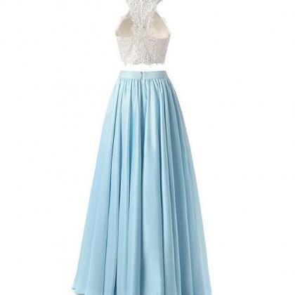Sky Blue Prom Dresses,Two Piece Pro..