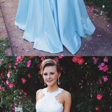 Sky Blue Prom Dresses,Two Piece Pro..