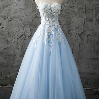 Sweetheart Blue Tulle Long Customized Evening..