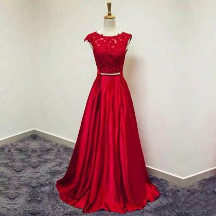 Red Prom Dress,a-line Lace Top Evening..