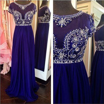 Royal Blue Long Pom Dress,2017 Custom Made Beading..
