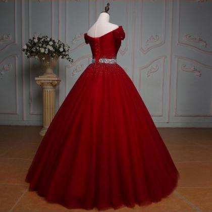 Red Ball Gown Sweetheart Cap Sleeves Tulle Elegant..