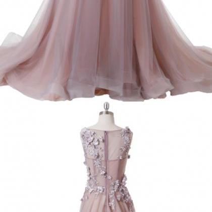 Pink Evening Dress Jewel Neck Illusion Corset Back..