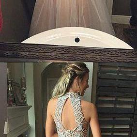 2 Piece High Neck Open Back Online Long Prom..