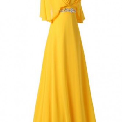 Yellow long dress beaded waist wais..