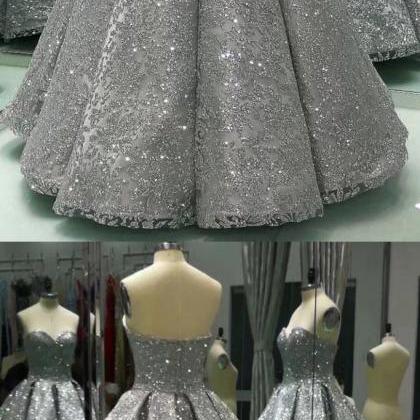 Sweetheart Gray Sleeveless Long Sequins Ball Gown,..