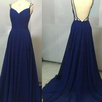 Simple Royal Blue Long Prom Dress, Backless..
