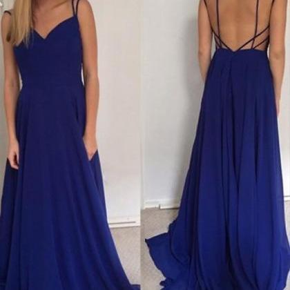Simple Royal Blue Long Prom Dress, Backless..
