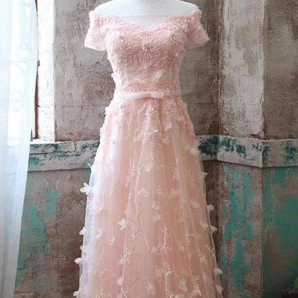 Pink Lace Tulle Long Prom Dress Pink Evening..