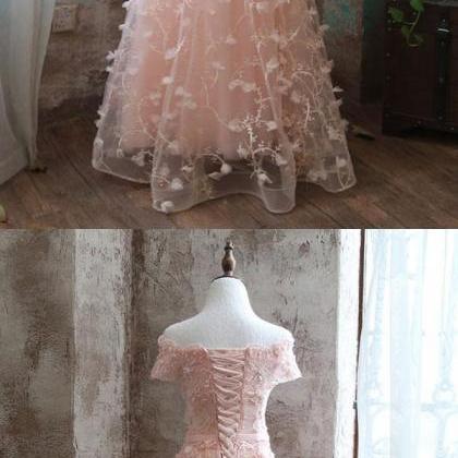 Pink Lace Tulle Long Prom Dress Pink Evening..