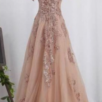Long Tulle Prom Dress,lace Appliques Prom..