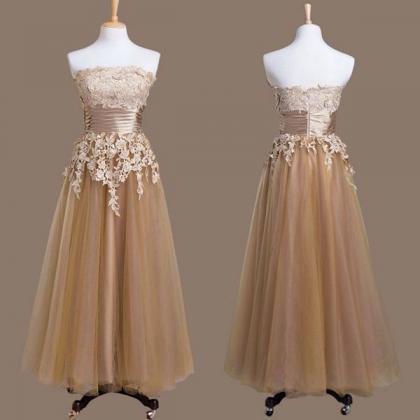 Champagne Prom Dress,a-line Lace Appliques Prom..
