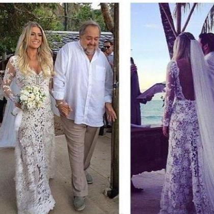 Backless Sexy White Lace Wedding Dr..