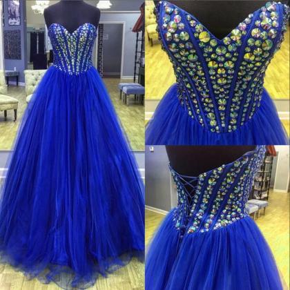 Royal Blue Sweetheart Prom Dress,long Prom..