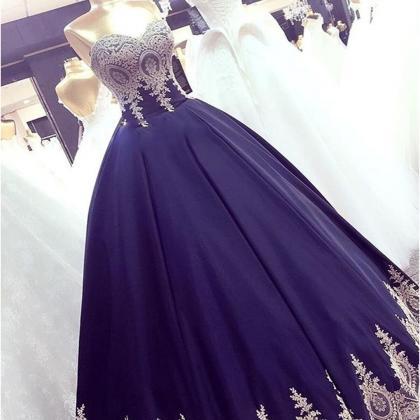 Navy Blue Appliques Ball Gown Prom ..