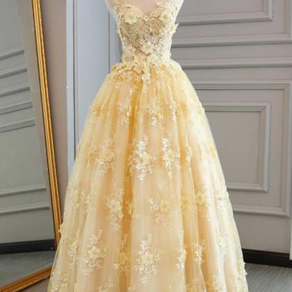 Spring Yellow Lace Customize Long A-line Senior..