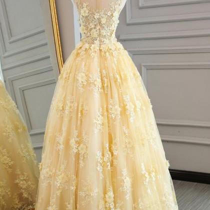 Spring Yellow Lace Customize Long A-line Senior..