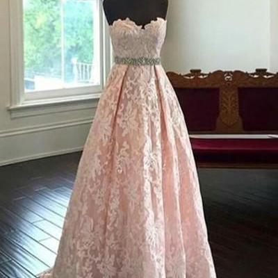 Charming Sweetheart Sweep Train Pearl Pink Lace..