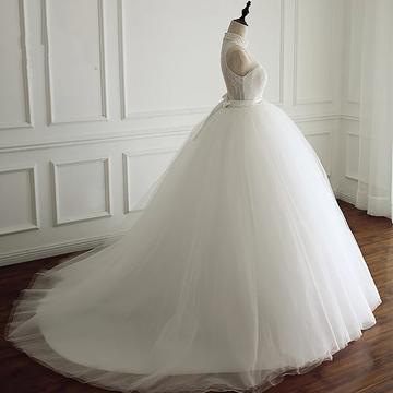 High Neck Open Back Tulle Ball Gown Wedding..