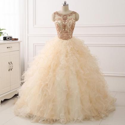 Champagne 2018 Quinceanera Dress Ball Gown Beaded..