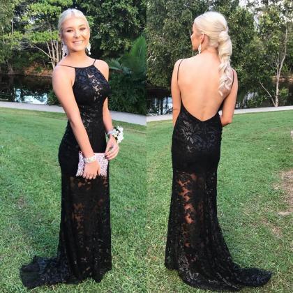 Black Lace Backless Mermaid Evening..