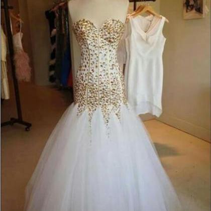 Sweetheart Mermaid Evening Party Gowns White Tulle..