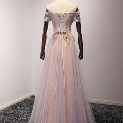 A-line Off-the-shoulder Floor-length Tulle Prom..