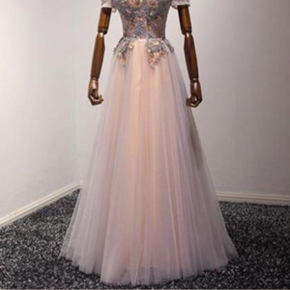 A-line Off-the-shoulder Floor-length Tulle Prom..