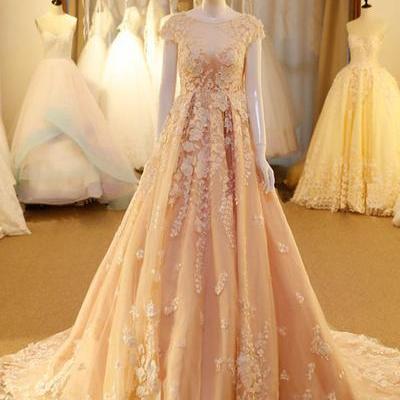 A-line Scoop Sweep/brush Train Tulle Prom Dress..