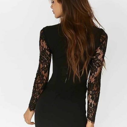 Bodycon High Neck Long Lace Sleeves..