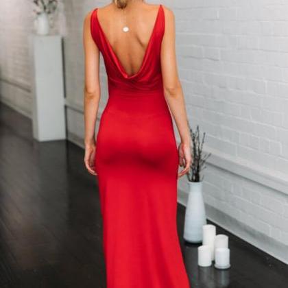V-neck Spaghetti Strap Red Prom Dress With Split Side, Red Mermaid Prom ...