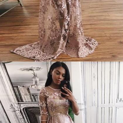 A-line Round Neck Lace Prom Dress With Appliques,..