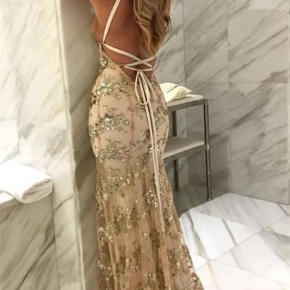 Grey Spaghetti Straps Lace Up Prom Dress, Sexy..