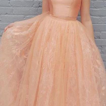 2 Pieces Peach Satin Top Lace Skirt Long Prom..