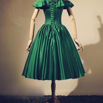 Simple Green Satin Short Prom Dress, Green..
